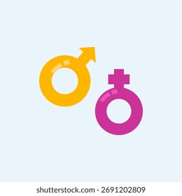 Dois ícones de gênero distintos e coloridos de Marte e Vênus, representando homens e mulheres, igualdade de gênero, identidade, relacionamento e dados demográficos.