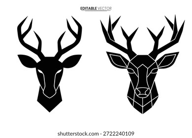 Two distinct deer head designs, one solid black and one geometric outline, present a bold artistic expression.