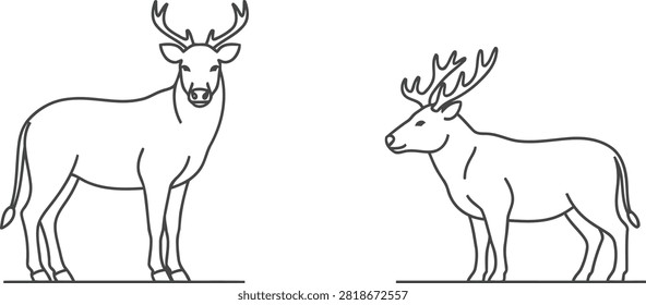 Two distinct deer standing side by side in a simple line drawing style
