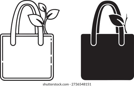 Two distinct Eco tote bag with a plant sprouting with different designs and colors isolated on white background, illustration