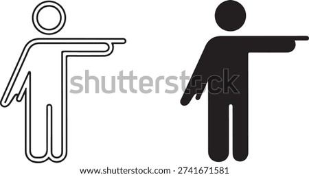 Two distinct figures one pointing and the other holding a tray isolated on white background, illustration