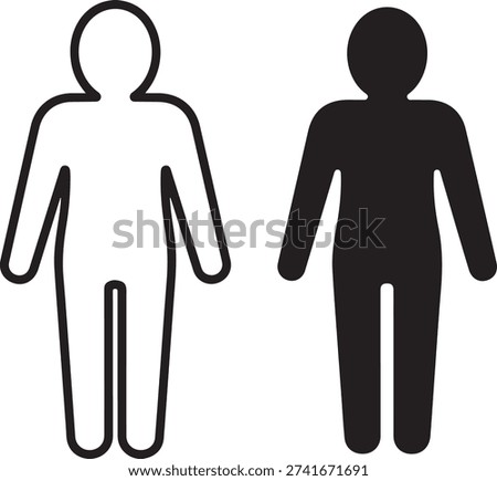 Two distinct figures standing side by side, one in white and the other in black. isolated on white background, illustration