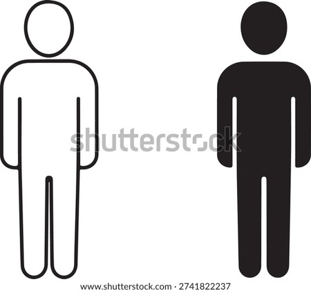 Two distinct figures standing side by side, one filled and the other outlined isolated on white background, illustration