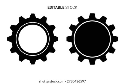 Dos contornos de engranajes distintos muestran un estilo de silueta negra audaz para aplicaciones industriales.