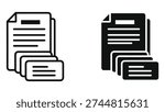 Two distinct icon sets representing stacks of documents and business cards. One features a clean outline style, and the other a bold, solid black fill. Ideal for representing data, organization, and business communication.