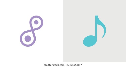 Dos iconos distintos, un símbolo de infinito y una nota musical se muestran uno al lado del otro.
