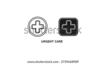 Two distinct icons representing urgent medical care services with a cross symbol.
