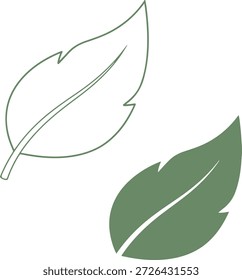 Two distinct leaf icons on a clean white background. One icon features a delicate outline, highlighting organic form and vein structure. The other icon is a solid black silhouette, offering a bold and simple representation. Both evoke nature, ecology, and natural beauty.