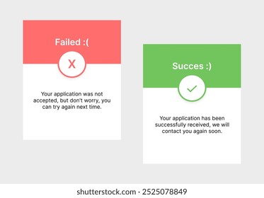 En una pantalla aparecen dos mensajes distintos de la tarjeta de interfaz de usuario, uno que indica el error de la aplicación y el otro el éxito, cada uno de los cuales proporciona Comentarios y los siguientes pasos para los usuarios.