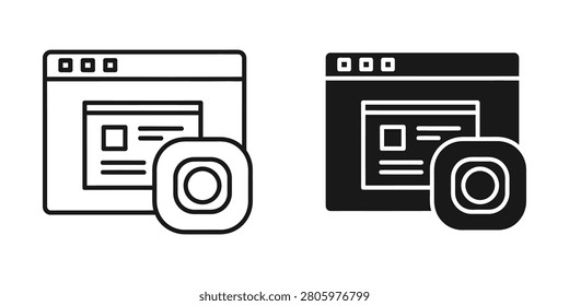 Two distinct monochrome interface designs one outlined and one solid alongside a notification bubble symbolizing digital communication and app integration for marketing.