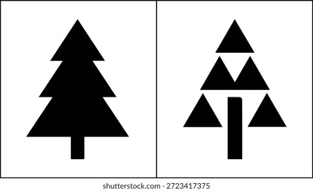 Zwei verschiedene Kiefernbaum-Symbole klassische abgestufte Dreieck-Form und fragmentierten geometrischen Stil perfekt für Winterurlaub Wald Natur Themen