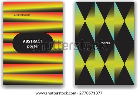 Two distinct poster designs. the left features horizontal stripes with a vibrant orange-yellow gradient on a black