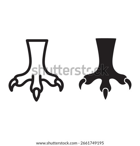 Two distinct representations of a bird's clawed foot, one outlined and one solid.