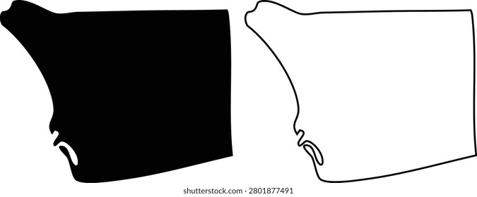 Two distinct representations of San Diego County: a solid black silhouette and a clean black outline on a white background.