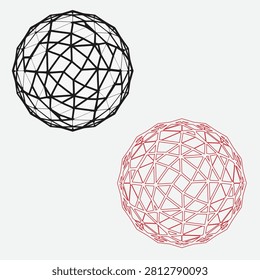 Two distinct spherical wireframe models featuring intricate triangular mesh patterns. Professional geometric designs for modern data visualization.