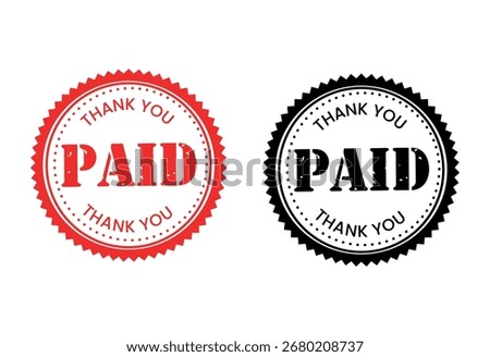Two distinct stamp designs featuring the word 'PAID' and 'THANK YOU' text. One red and one black seal offer versatile options for business documentation and transaction acknowledgments.