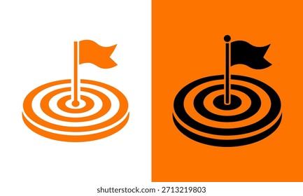 Dos iconos de objetivos distintos con banderas naranjas que simbolizan objetivos y logros