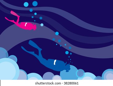 two diver in deep sea
