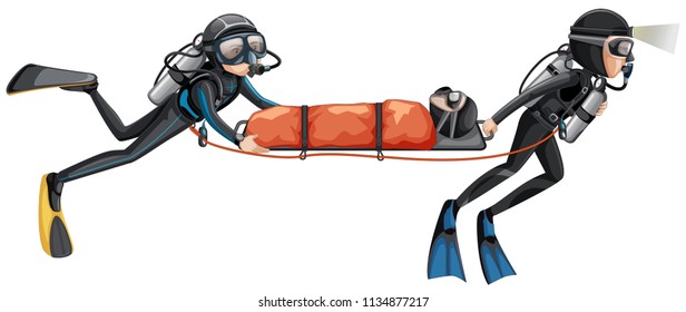 Two divers rescueing another person illustration