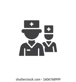 Two doctors character vector icon. filled flat sign for mobile concept and web design. Medical doctor and nurse uniform glyph icon. Healthcare symbol, logo illustration. Vector graphics