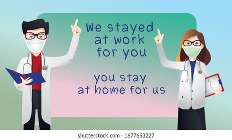 two doctors characters work in Hospital. Doctors, Other Medical Staff Standing Together. doctors stay at work for you Male and Female Medical Characters Set. corona virus concept, Flat vector