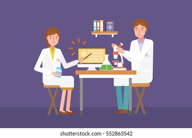 two doctors are doing research in front of the desk.