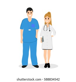 Two doctors in hospital, flat design