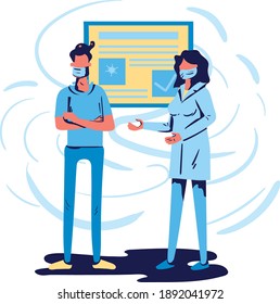 Two doctors struggling with coronavirus to protect society from new dangerous virus which is spread over the world. Thank you concept. stay home. Flat design Illustration. Vector.