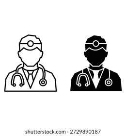 Dos médicos con estetoscopios y mascarillas en línea negra y blanca para atención médica