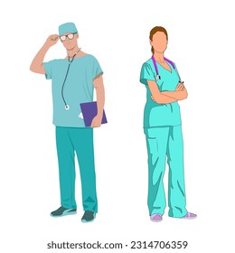 dos doctores de ilustraciones vectoriales de abrigos blancos