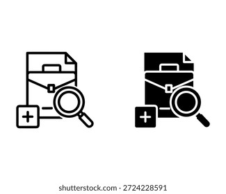 Dos documentos con lupa y Iniciar sesión plus zoom de búsqueda en blanco y negro