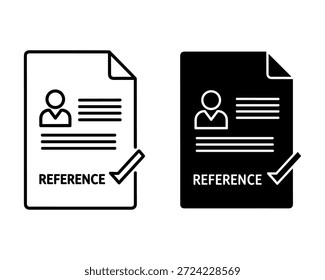 Dois documentos com símbolo de pessoa e marca de seleção rotulada como referência em preto e branco