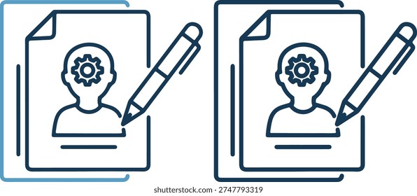 Two documents with gearhead people and pencils