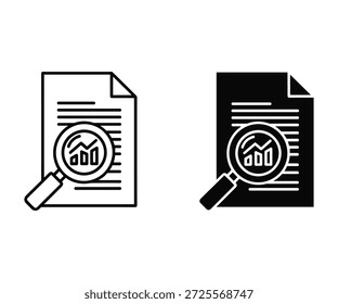Two documents with magnifying glasses highlighting bar chart in white and black versions