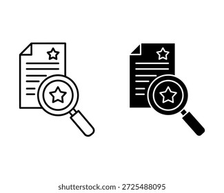 Dois documentos com estrelas e lentes de aumento na análise de pesquisa de estilo de linha em preto e branco