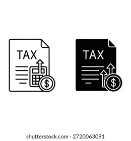 Dos documentos con los símbolos del impuesto y del dólar y la calculadora de las flechas hacia arriba