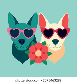 two Dog and flowers vector design