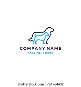 two dog minimalist line art outline monoline logo icon template vector illustration