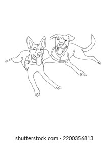 Two dog one line art illustration, Black and white, eps 10 file