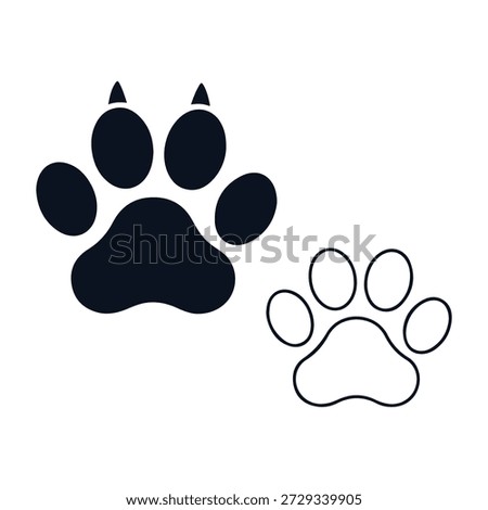 Two dog paw prints one filled and one outlined isolated on white background