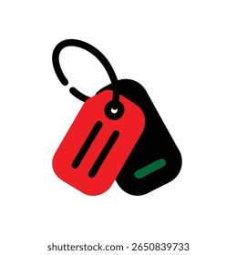 Two dog tags in red with a loop Remembrance Day green