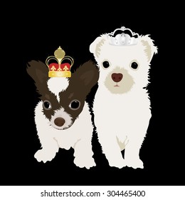 two dogs with the crowns, vector illustration.