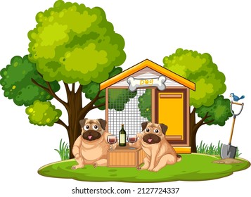 Two dogs drinking wine at home illustration
