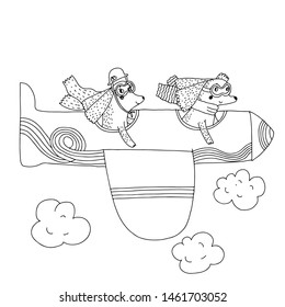 dog driving airplane coloring pages