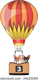 Dos perros en un globo de aire caliente, volando alto