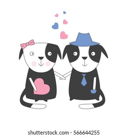 Two dogs in love. Valentine's vector illustration.
