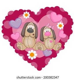 Two Dogs on a background of heart