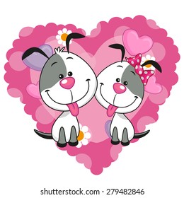Two Dogs on a background of heart 