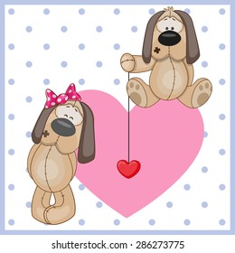 Two Dogs on a background of heart
