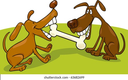 two dogs playing with bone